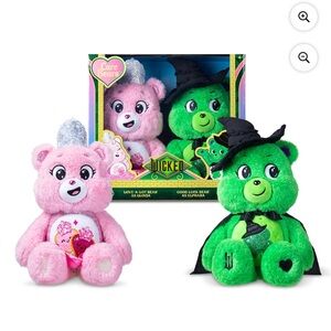 Care Bears WICKED Love a Lot=Glinda, Good Luck=Elphalba 2 Stuffed Animal Set NIB